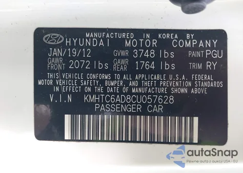 2012 Hyundai Veloster Base W/Gray from USA, damaged, VIN KMHTC6AD8CU057628